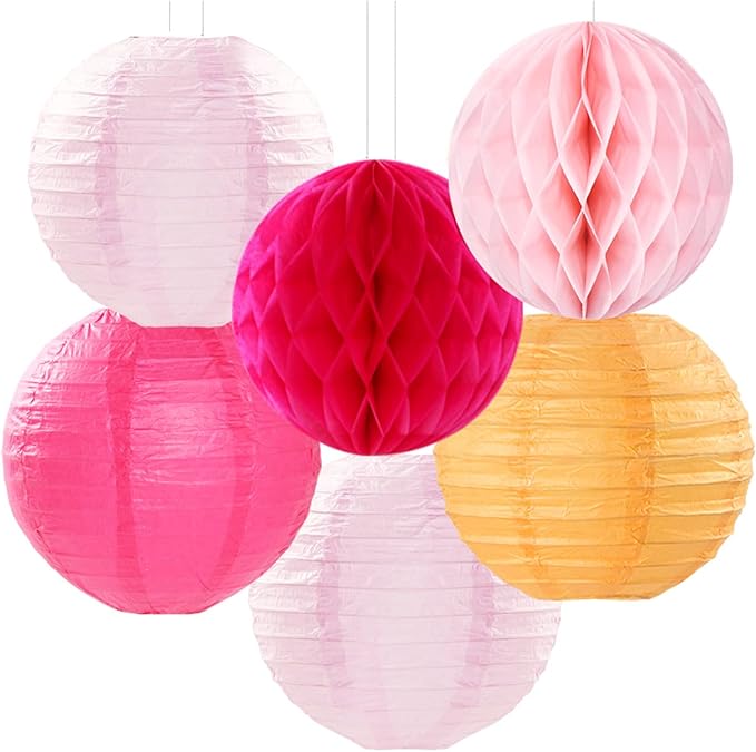 Hot-Pink Burnt-Orange Party-Decorations Streamers Lanterns - Image 3