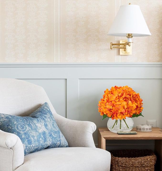 Hollyone Hydrangea Artificial Flowers in Vase Orange Silk Fake Flowers - Image 5