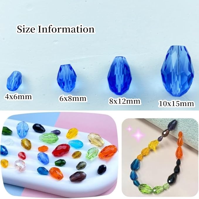 130pcs 6x8mm Teardrop Crystal Glass Beads Vertical Hole Faceted Glass Teardrop - Image 2
