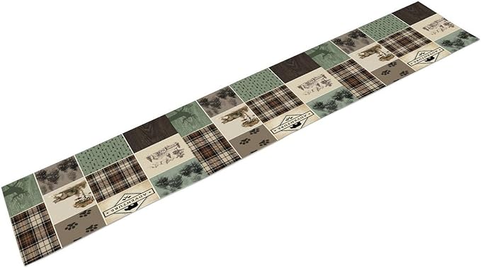 Bear Deer Table Runner, Rustic Lodge Retro Country Farmhouse Buffalo Plaid - Image 7