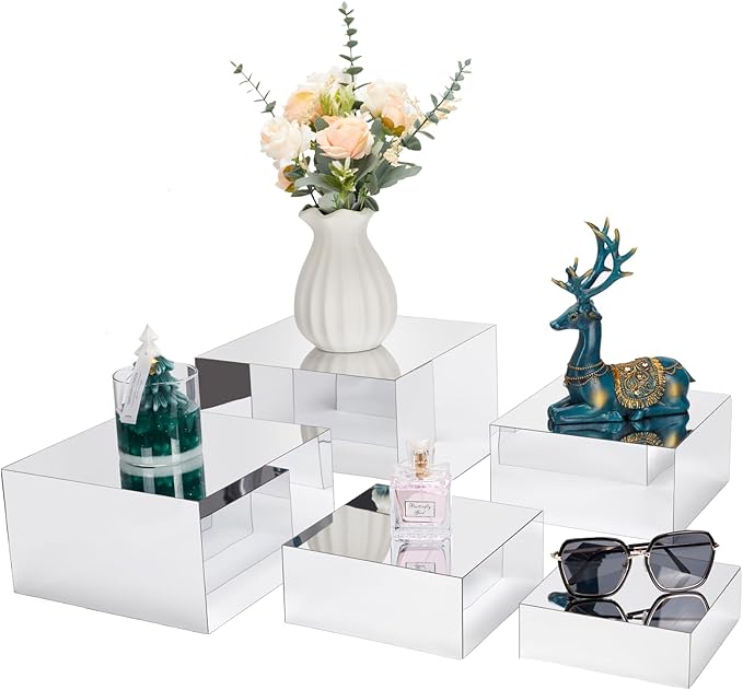 Acrylic Risers for Display 5 Pcs, Food Risers for Party Silver Acrylic Risers by Jolboldy