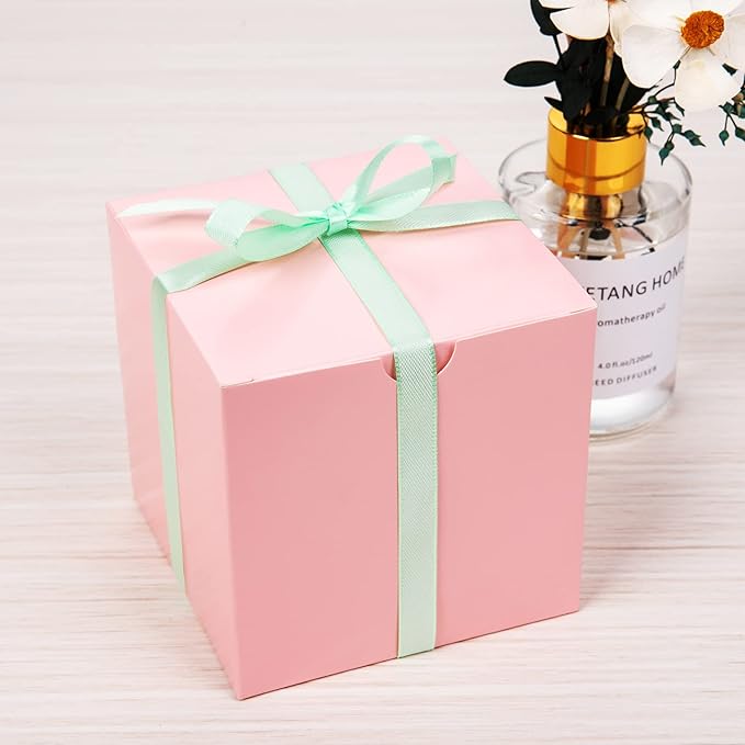 GEFTOL Small Pink Gift Box 50 Pack 4x4x4 inches Fold Box Easy Assemble Paper - Image 3