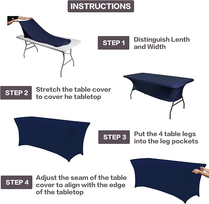 IVAPUPU 2 Pack 8FT Table Cloth for Rectangular Fitted Events Stretch Jean Blue - Image 5