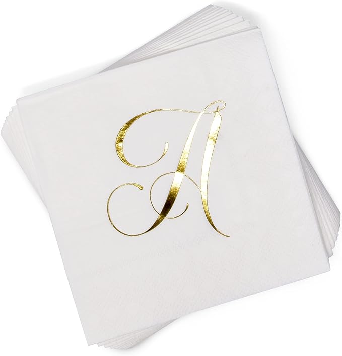 Gift Boutique 100 Gold Letter A Monogram Cocktail Napkins Disposable Paper Pack - Image 3