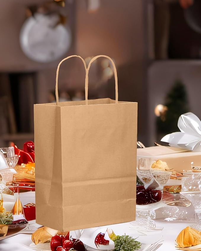 qiqee 50-Packs Brown Paper Gift Bags - Image 5