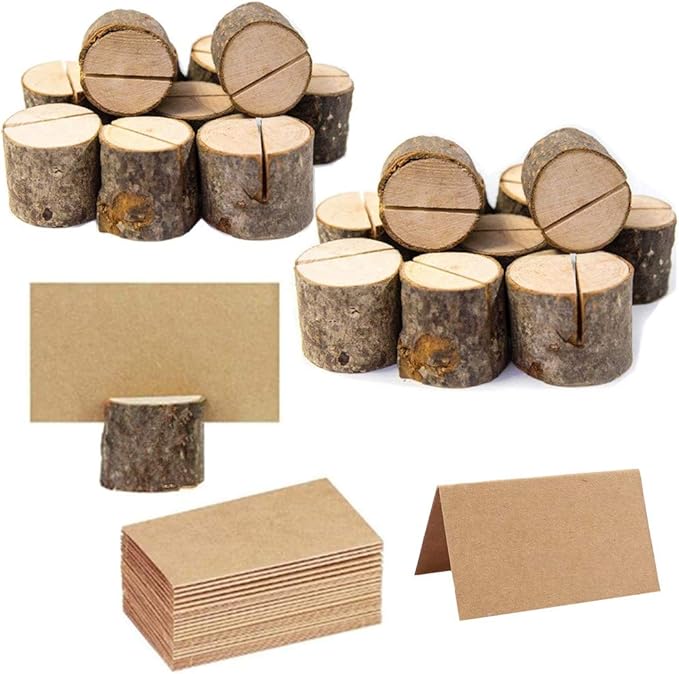 20Pcs Rustic Wood Table Numbers Holder and 30Pcs Kraft Table Place Cards Wood by senover