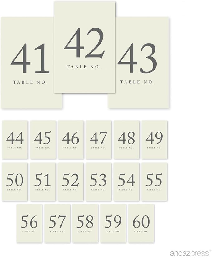 Andaz Press Ivory Wedding Table Numbers 41-60, 4x6-Inches Table Number Cards by AndazPress