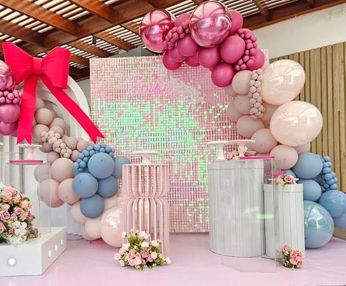 Qcity Iridescent Pink Shimmer Wall Backdrop 36PCS, Square Sequin Glitter - Image 8
