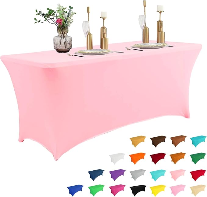 IVAPUPU 4FT Table Cloth for Rectangular Fitted Events Stretch Pink Table Covers by IVAPUPU