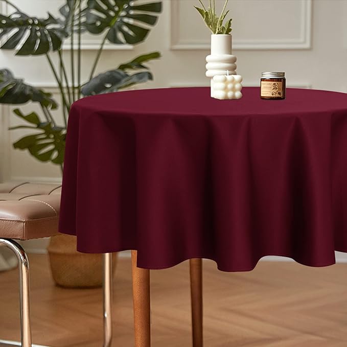 sancua 2 Pack Round Tablecloth 70 Inch Burgundy, Stain and Wrinkle Resistant - Image 2
