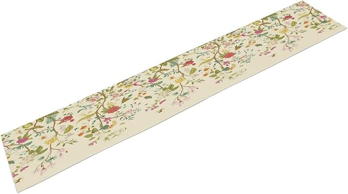 Floral Table Runner, Vintage Birds Wildflowers Herbs Nature Theme Linen Long by AuiMzoo