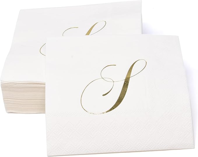 Gift Boutique 100 Gold Monogram Cocktail Napkins Letter S Disposable Paper Pack - Image 4