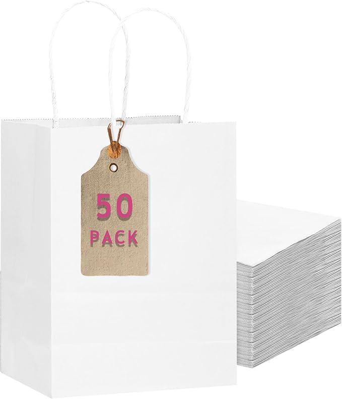 qiqee 50-Packs White Paper Gift Bags by Qiqee