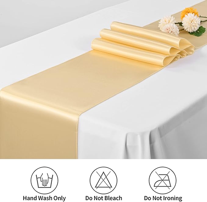 12 Pack Champagne Gold Satin Table Runner, 12 x 108 inch Long Premium Smooth - Image 5