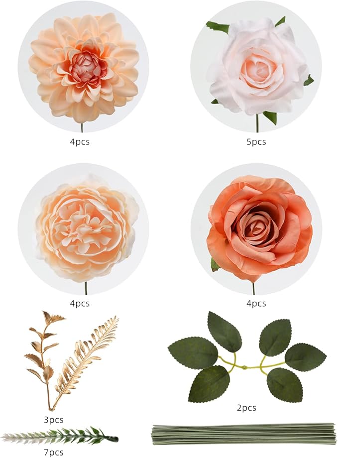 Artificial Flowers Combo, Mix Silk Flowers Roses, Dahlias - Image 7