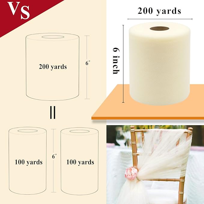 Ivory Tulle Fabric Rolls 6 Inch by 200 Yards Fabric Spool Tulle Ribbon - Image 3