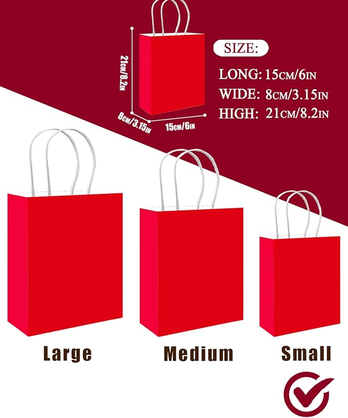 qiqee 50-Packs Gift Bag with Handles Bulk Red Paper Bags Multiple Uses - Image 3