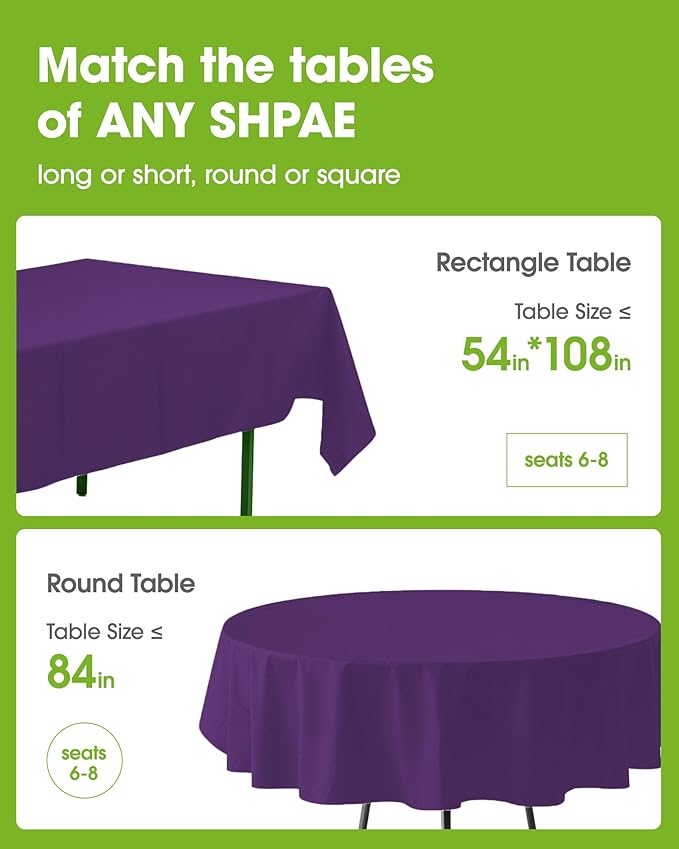 Pureegg Plastic Table Cloth Disposable 10 Pack, 54 x 108 Inch Table Cloths - Image 2