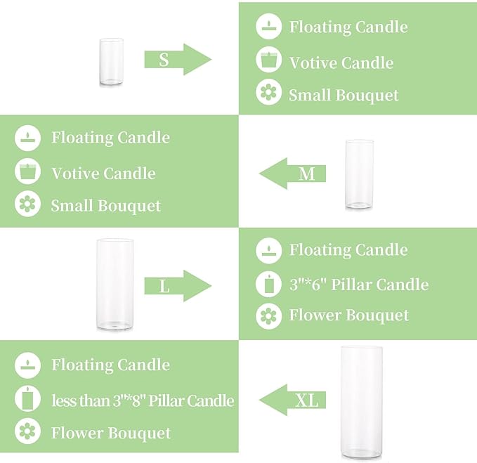 Glasseam Cylinder Vases Set of 12, Hurricane Candle Holder Clear Assorted Sizes - Image 6