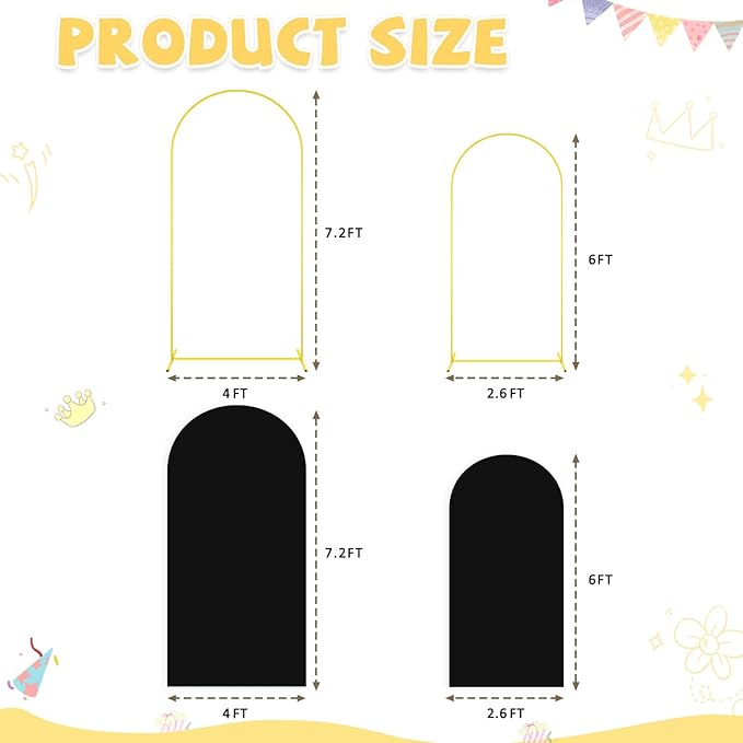 Wedding Arch Backdrop Stand and Cover Set of 2 6FT 7.2FT Black Spandex Fitted - Image 2
