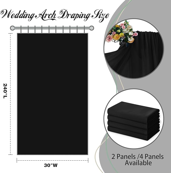 SiinvdaBZX 2 Panels Wedding Arch Draping Fabric 30" x 240" Black Polyester - Image 3