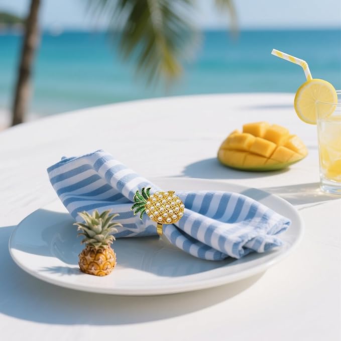 Napkin Rings Set of 8 Pearl Pineapple Napkin Rings - Image 3