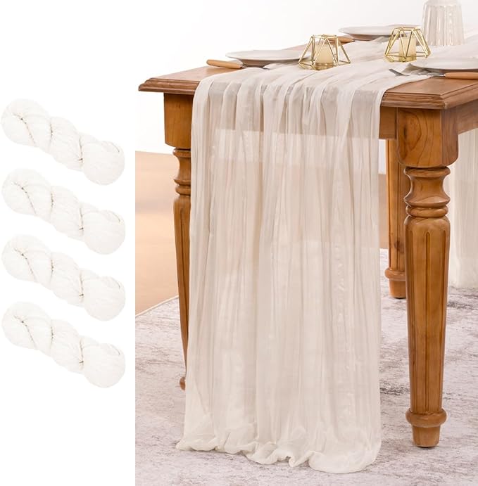 MLMW 4 Pack Ivory White Table Runner Cheesecloth Boho Gauze Rustic Cheese Cloth by MLMW