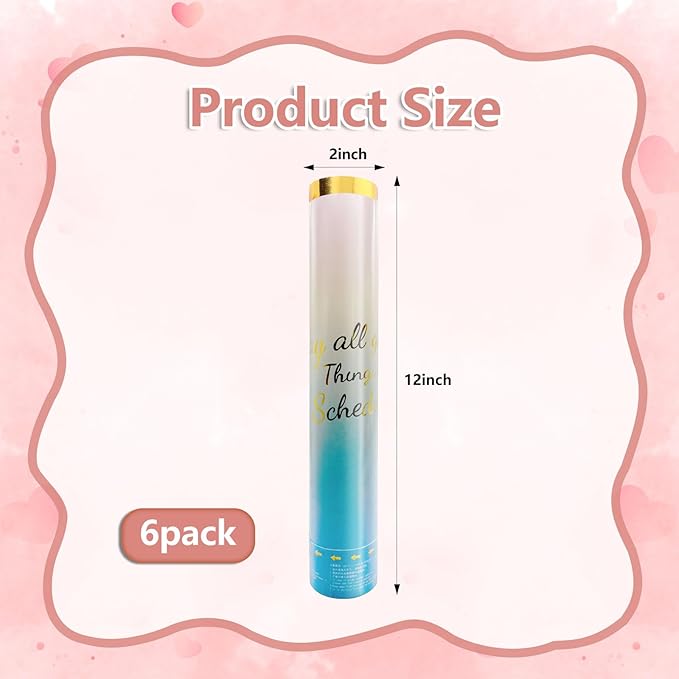 6 Pack Gender Reveal Confetti Cannon, 12 Inch Pink Biodegradable Confetti - Image 2