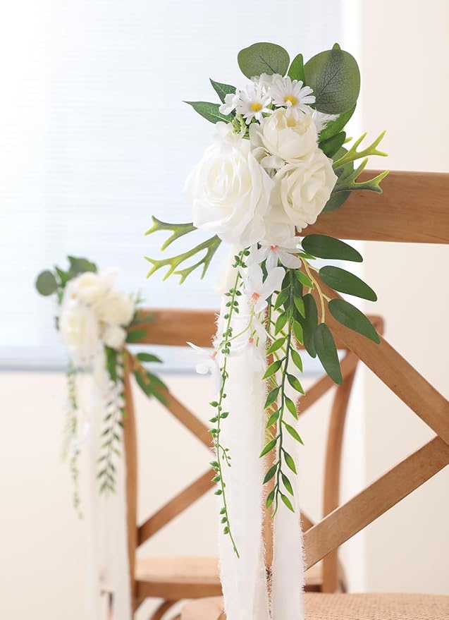 Wedding Aisle Decorations 8pcs Chair Decorations Artificial Flowers - Image 6