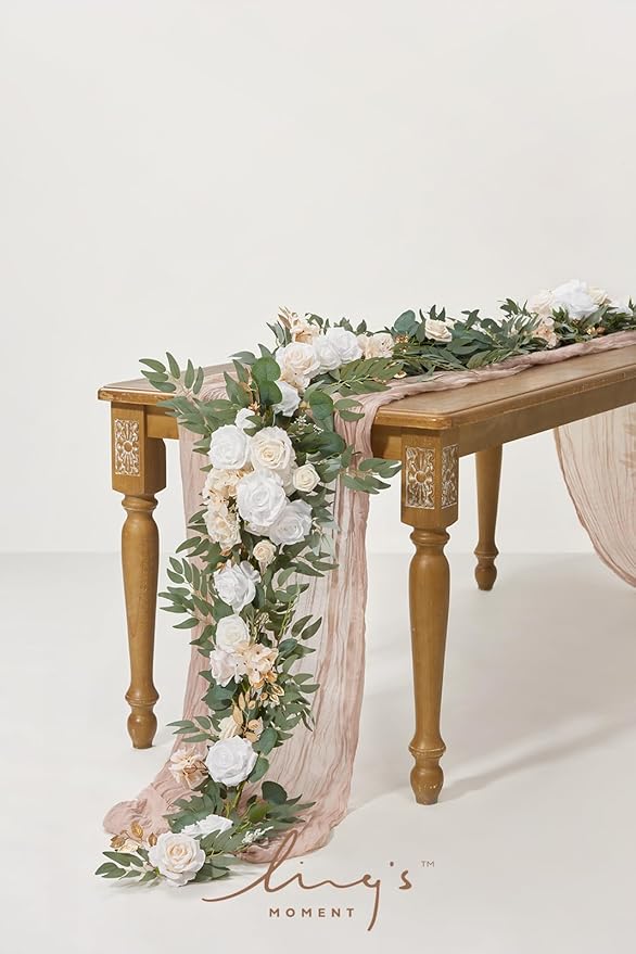 Ling's Moment Flower Garland - 6FT Eucalyptus & Rose - Sweetheart Table Decor - Image 3