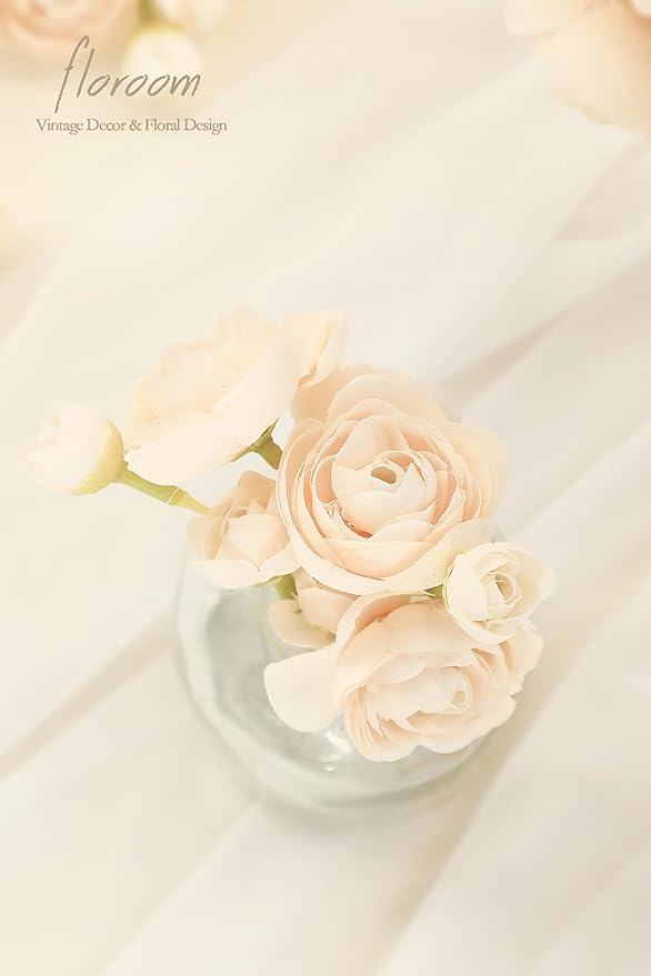 Floroom Ranunculus Artificial Flowers 18 Pcs Champagne Faux Silk Mini - Image 5