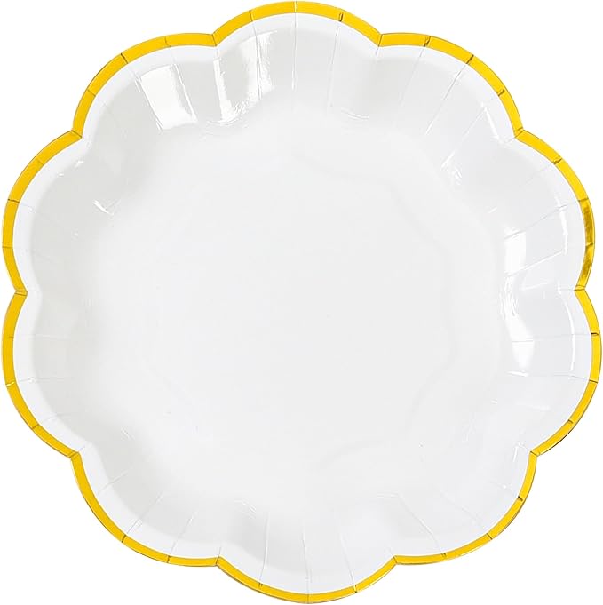 White Golden Party Plates Gold Foil Dessert Paper Plate 7inch Scalloped Edge - Image 8