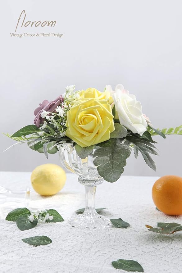 Floroom Artificial Flowers 25pcs Real Looking Canary Yellow Foam Fake Roses - Image 3