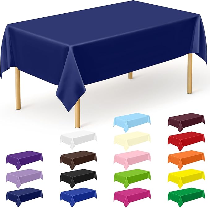 QZYL 12 PCS Navy Plastic Tablecloths, 54 in x 108 in Dinner Table Cloths by QZYL
