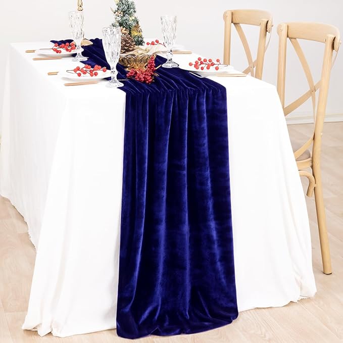 MLMC Royal Blue Velvet Table Runner 10ft Glossy Luxury Velvet Fall Table Runner - Image 4