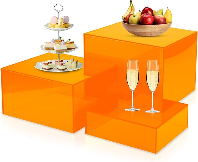 Orange Buffet Risers 3Pcs Acrylic Boxes Display Risers by LooksForwardtoSeeingYou