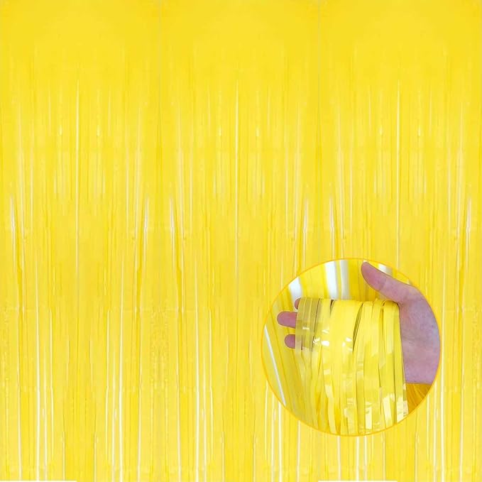 4 Pack Macaron Yellow Foil Fringe Curtain Backdrop, 3.28Ft x 8.2Ft Metallic by Unknown