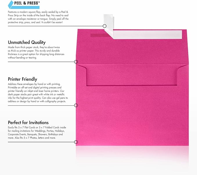 LUXPaper A7 Invitation Envelopes | Peel & Press | 5 1/4" x 7 1/4" | Azalea - Image 8