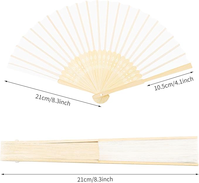 URATOT 24 Pieces White Folding Fans Silk Bamboo Folding Fans Handheld Fan - Image 2