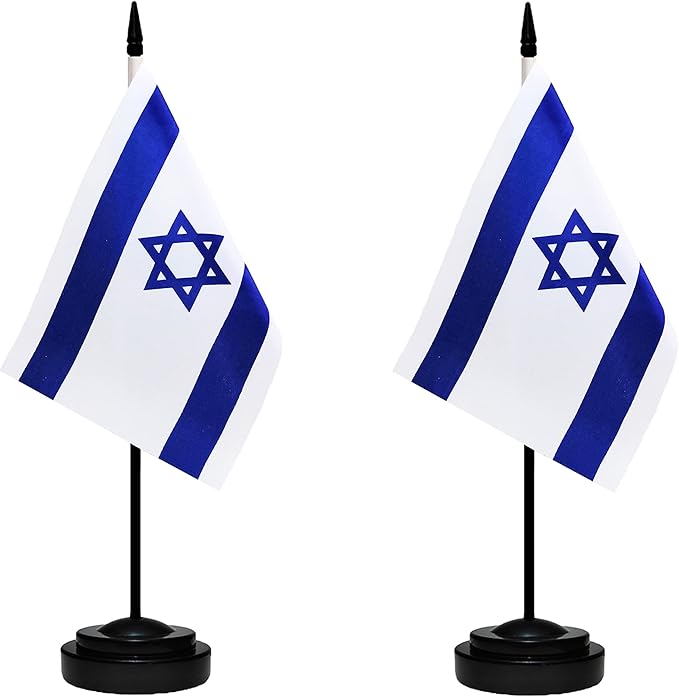 Israel Israeli Deluxe Desk Flag Set Small Mini Miniature Israel Israeli Table by tibijoy