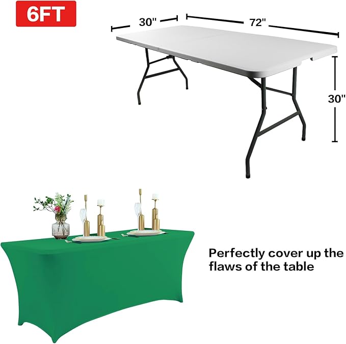 IVAPUPU 2 Pack 8FT Table Cloth for Rectangular Fitted Events Stretch Emerald - Image 3