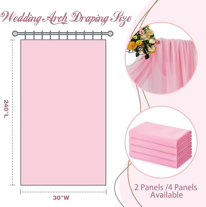 SiinvdaBZX 2 Panels Wedding Arch Draping Fabric 30" x 20Ft Pink Sheer Chiffon - Image 3