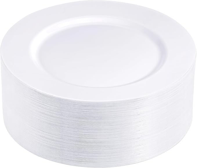 N9R 100PCS White Plastic Plates, 10.25inch Heavy Duty Plastic Disposable Plates by N9RTABLEWARE