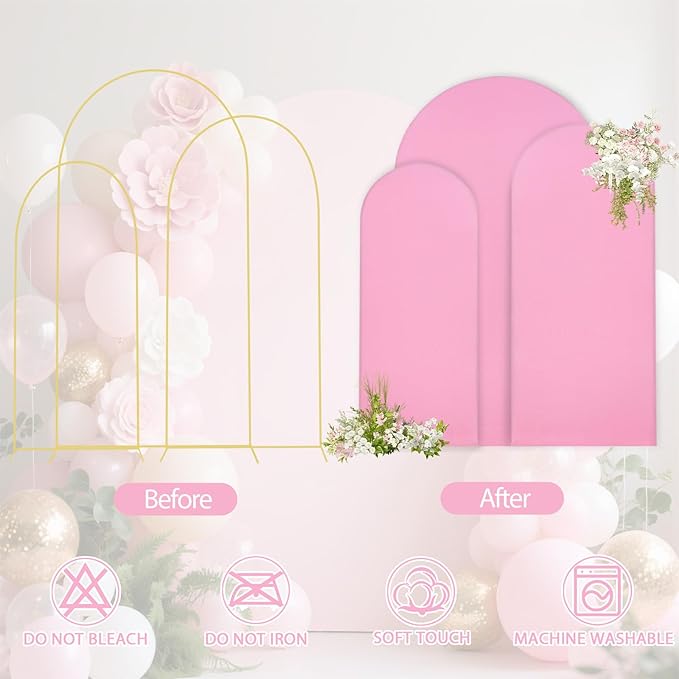 WEERRW Wedding Arch Cover Pink Spandex Fitted Set of 3 Balloon Arch Stand - Image 4
