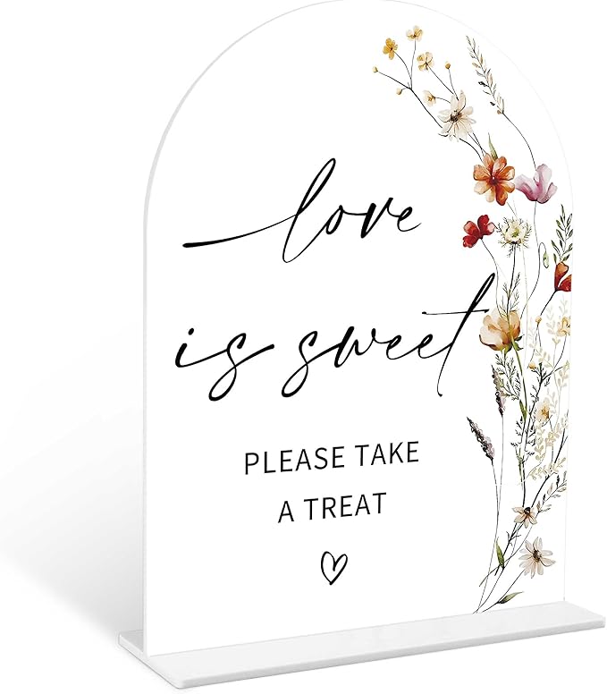 Boho Floral Love is Sweet Sign, 6 x 8 Inch White Arch Acrylic Wedding Sign by Qoqxjodd