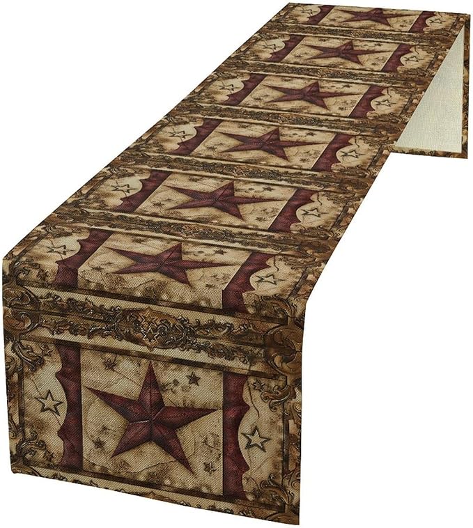 Wild West Table Runner, Rustic Farmhouse Texas Star Vintage Rodeo Cowboy Old by Unknown