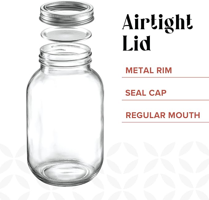 32 oz. Regular-Mouth Glass Mason Jars - - Image 2