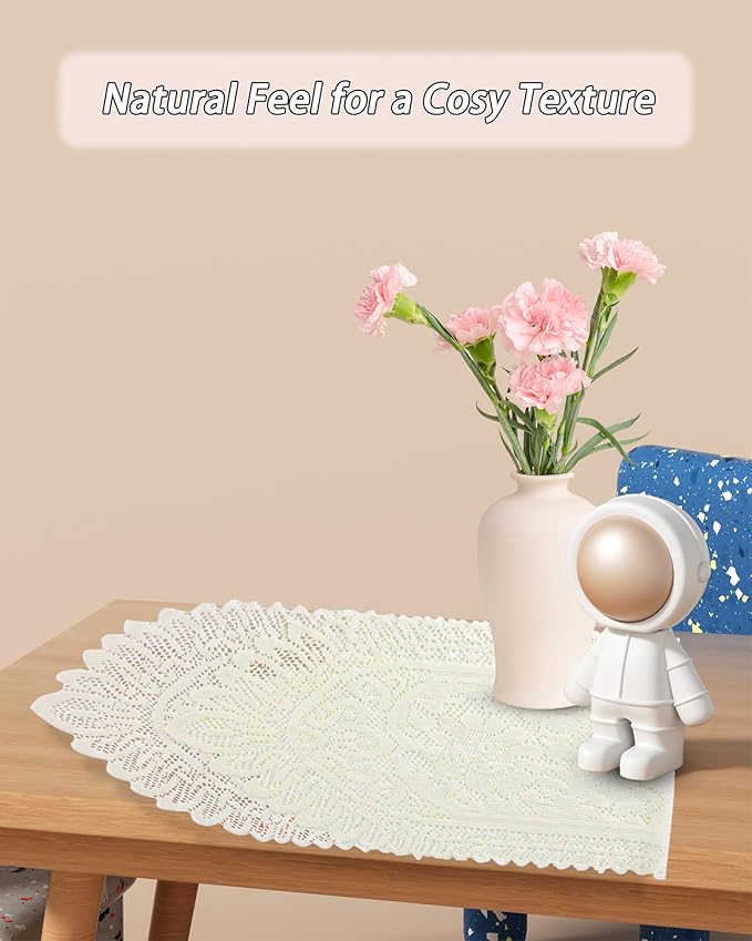 Tinsow 2 Pack Cotton Crochet Lace Rectangular Table Runner Dresser Scarf Doilies - Image 4