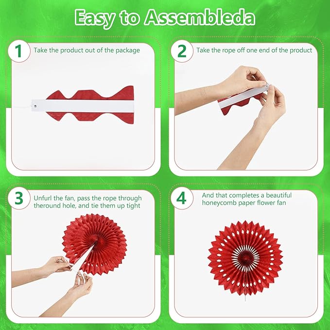 20 Pcs Grass Green Hanging Paper Fan, Hanging Honeycomb Round Paper Fans - Image 3