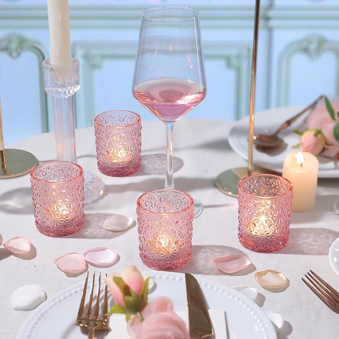Pink Votive Candle Holder Set of 36, Flower Tea Lights Candles Holders - Image 6